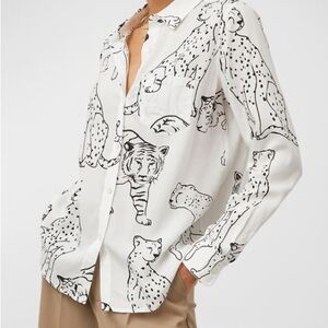 Jane and Delancey White Animal Print Button Down Shirt